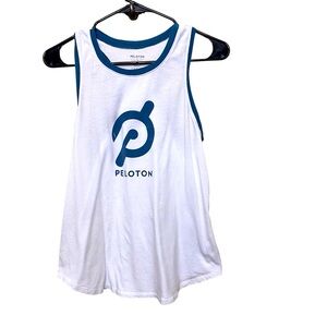 NWOT Peloton Logo Tank. White w/blue trim and logo. Soft Tencel fabric. Size S